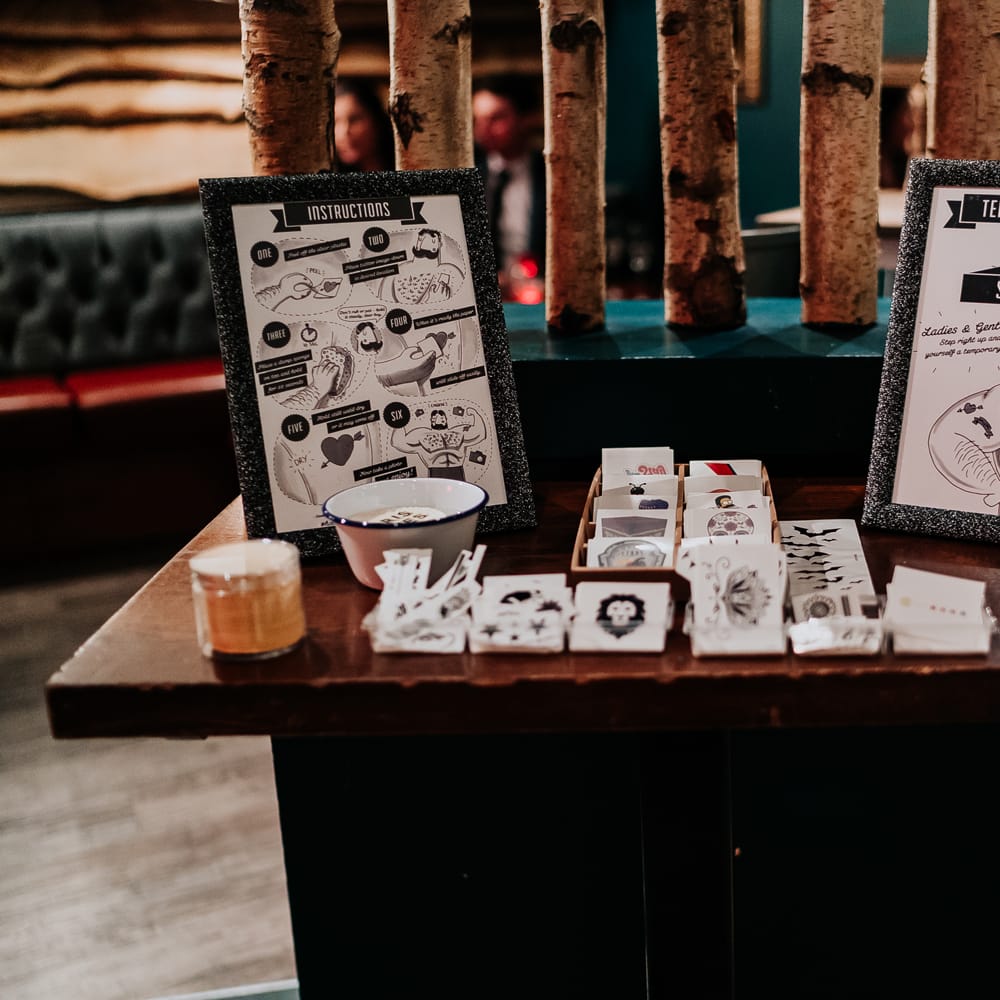 Temporary tattoo station for alternative wedding entertainment 