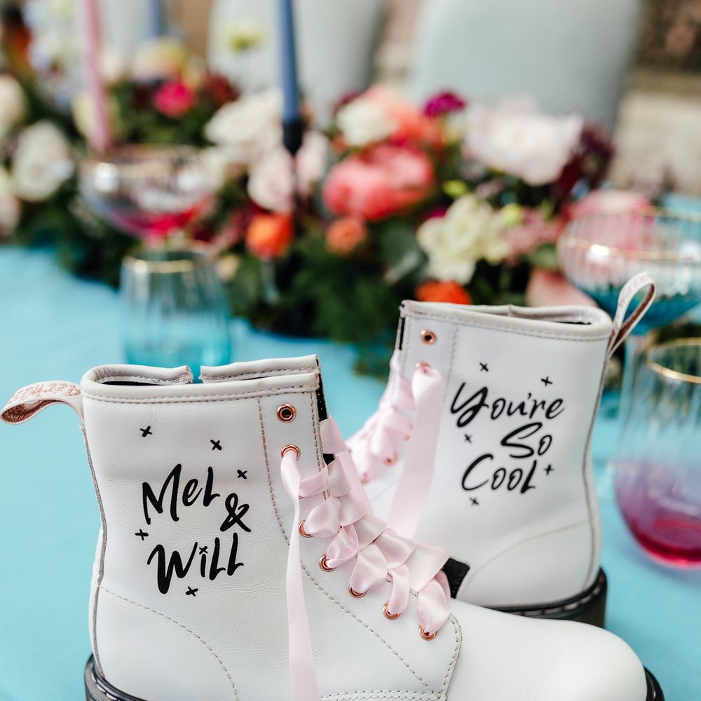 White bridal Dr Martens with personalised message