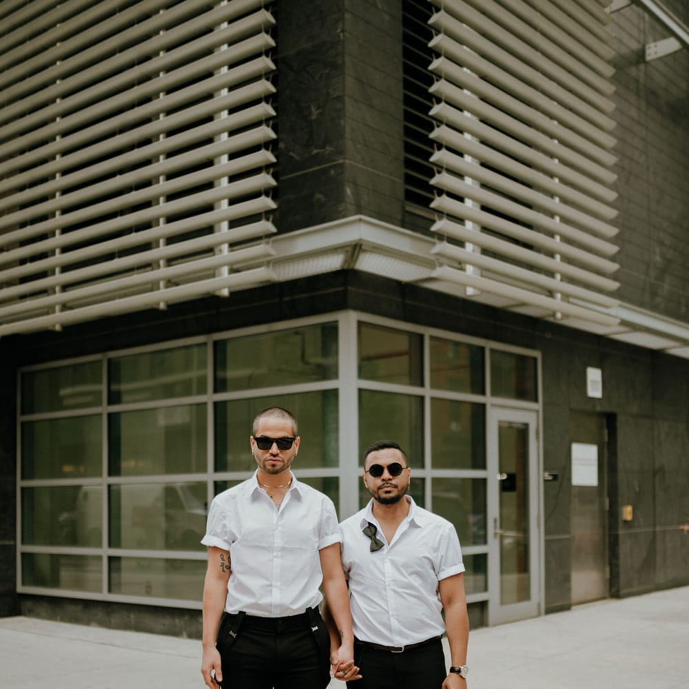 Stylish grooms at gay wedding New York