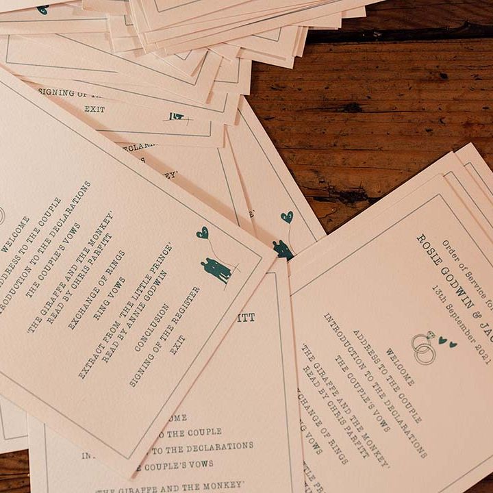 Modern wedding stationery complete with small illustrations 