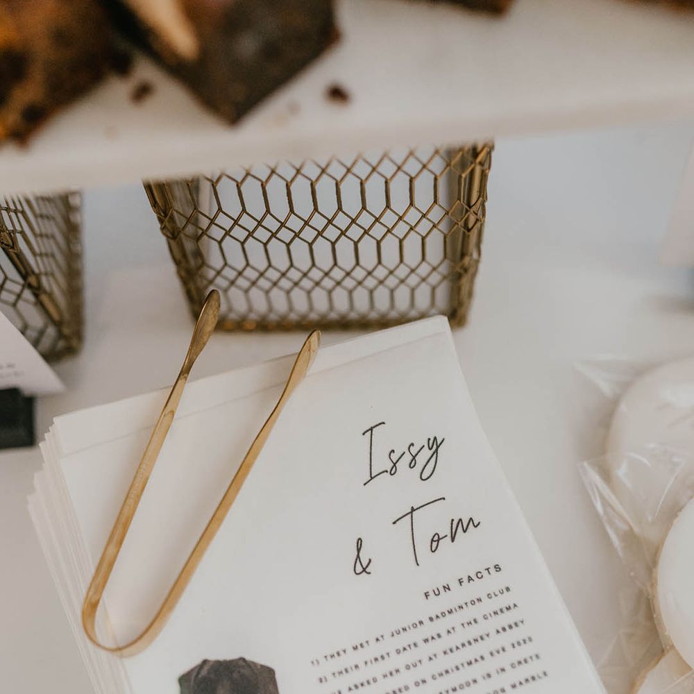 Fun fact personalised wedding napkins with a photo of their pet dog 