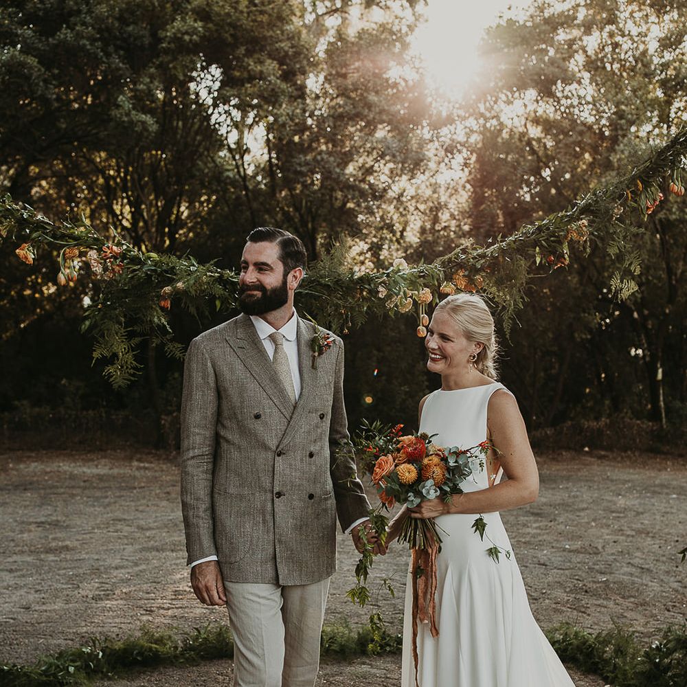 Bride and groom at the altar of outdoor Andalusia wedding