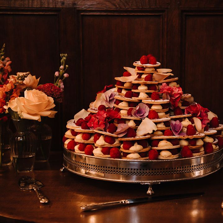 Mille feuille wedding cake alternative made with pastry, cream and strawberries 