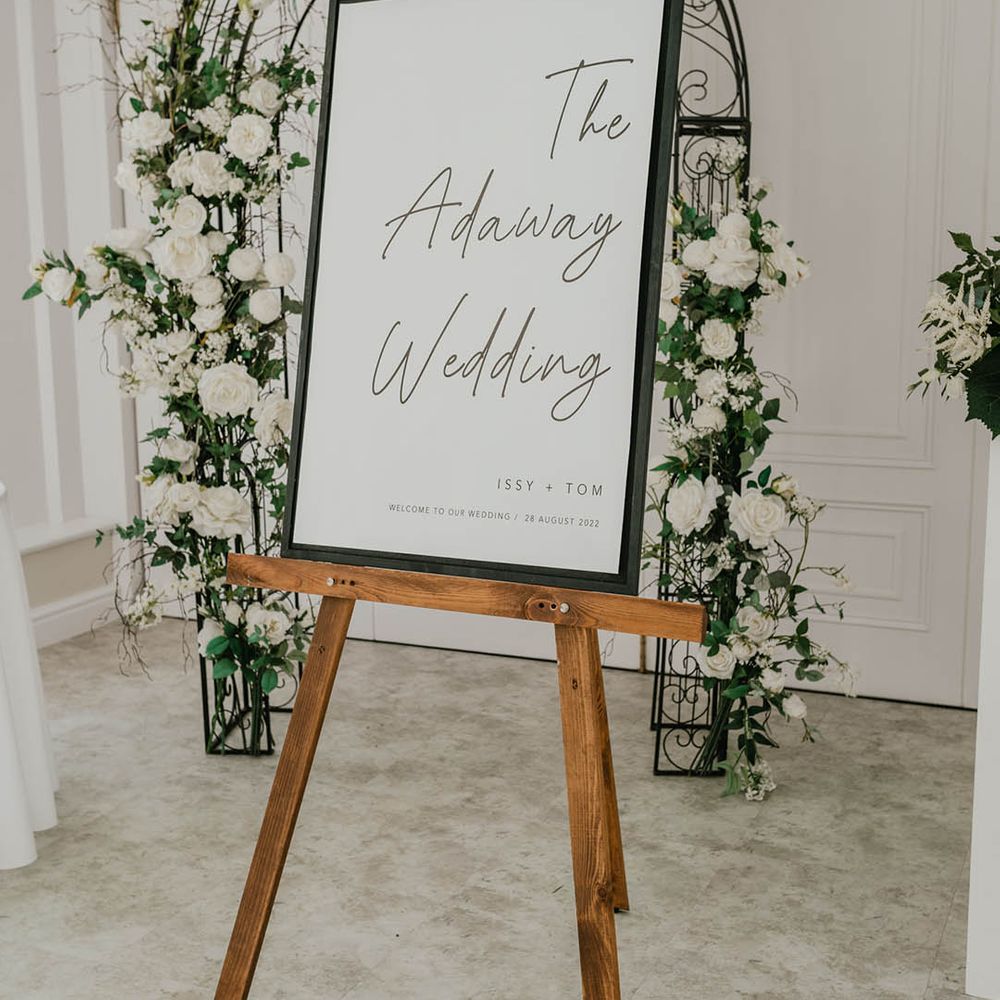 A black and white wedding sign for monochrome palette and minimalist wedding 