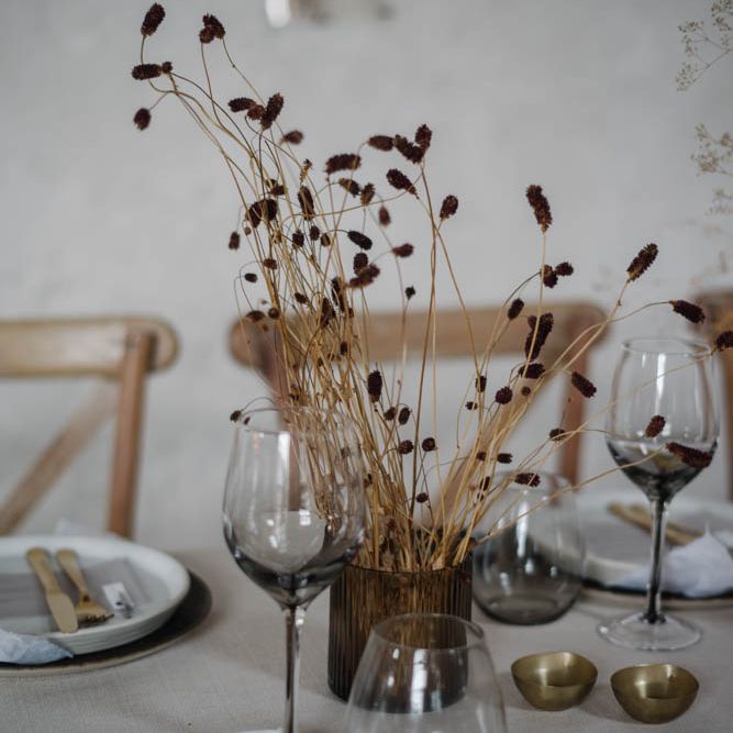 Brown vase with dried flowers 