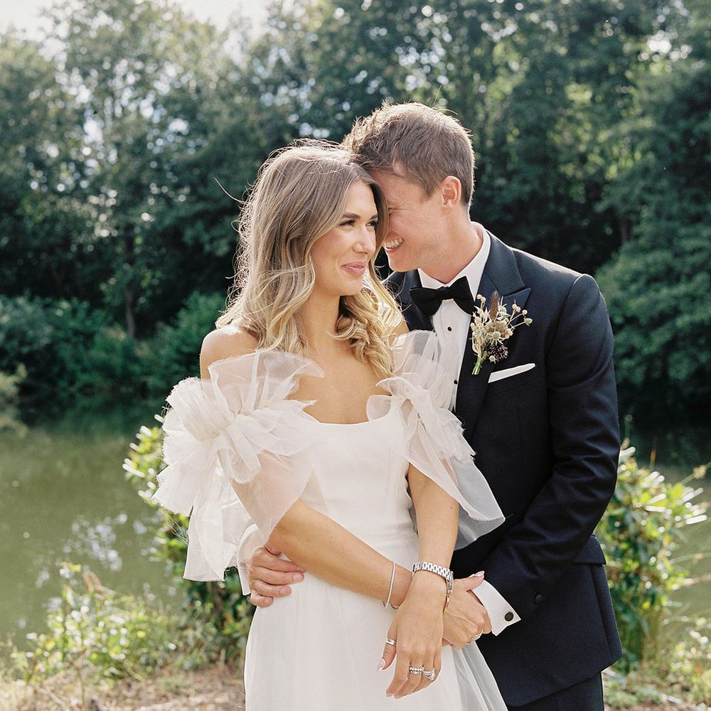 Bride and groom at black tie wedding