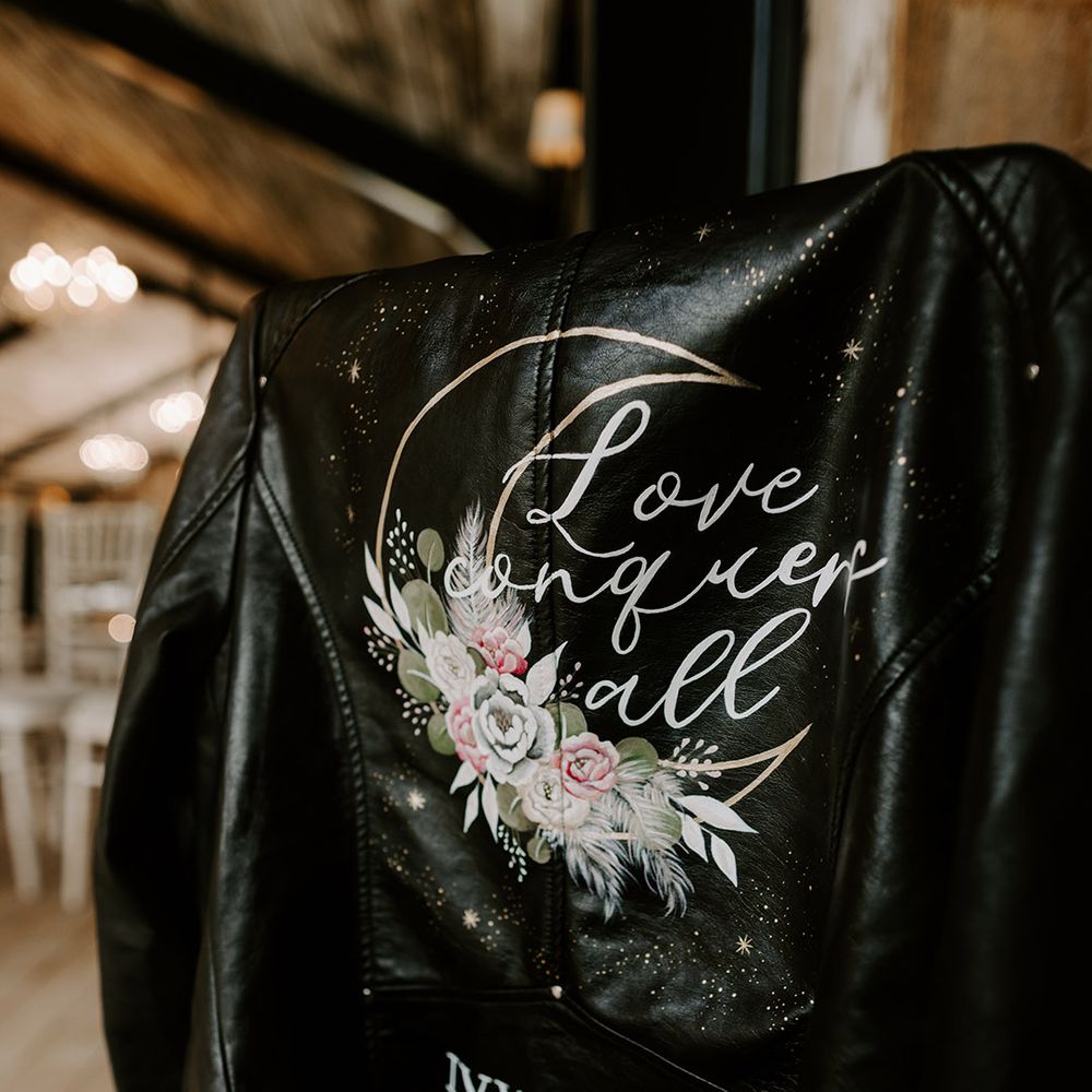 Personalised leather jacket bridal cover up 
