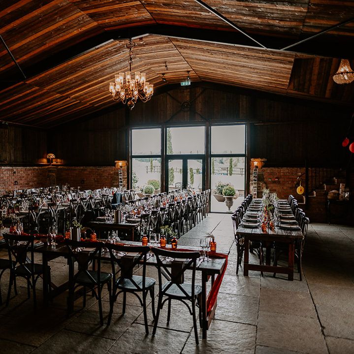 Willow Marsh Farm wedding venue set up for the rustic yet festival style wedding breakfast 