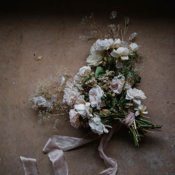 wedding bouquet tied with ribbon 