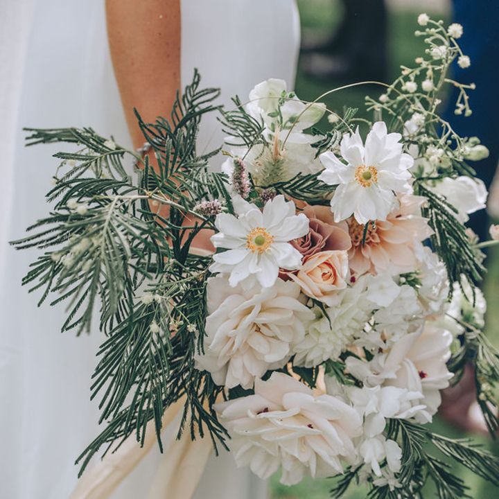 White and blush flower bouquet for bride