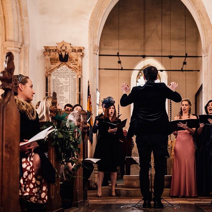 Choir sing during church wedding ceremony