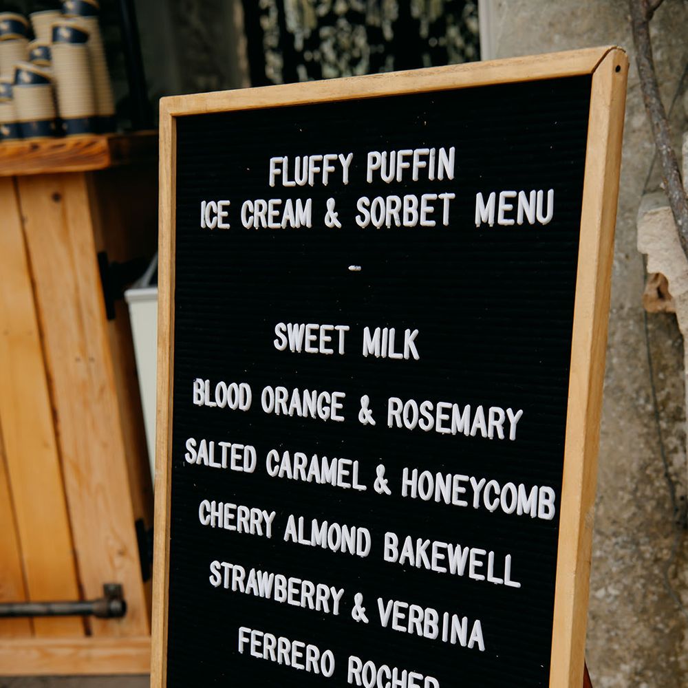 Black and white peg board ice cream menu for summer wedding 