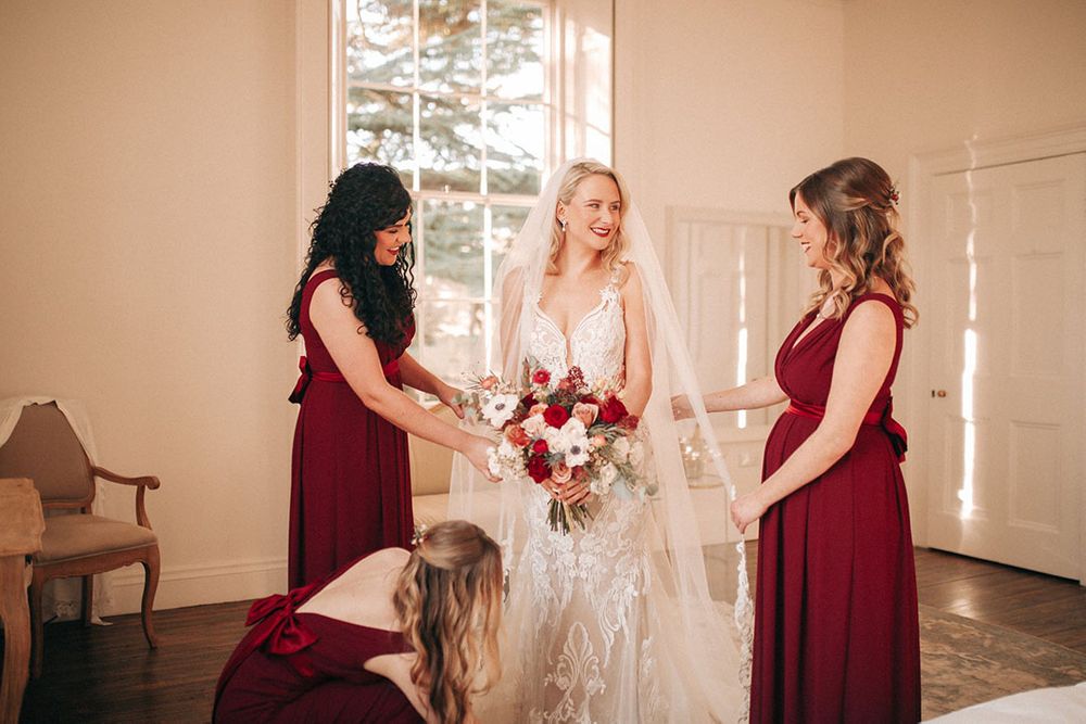 Winter Wedding At Aswarby Rectory With Mistletoe & Red Bridesmaid Dresses Winter Wedding At Aswarby Rectory With Mistletoe & Red Bridesmaid Dresses