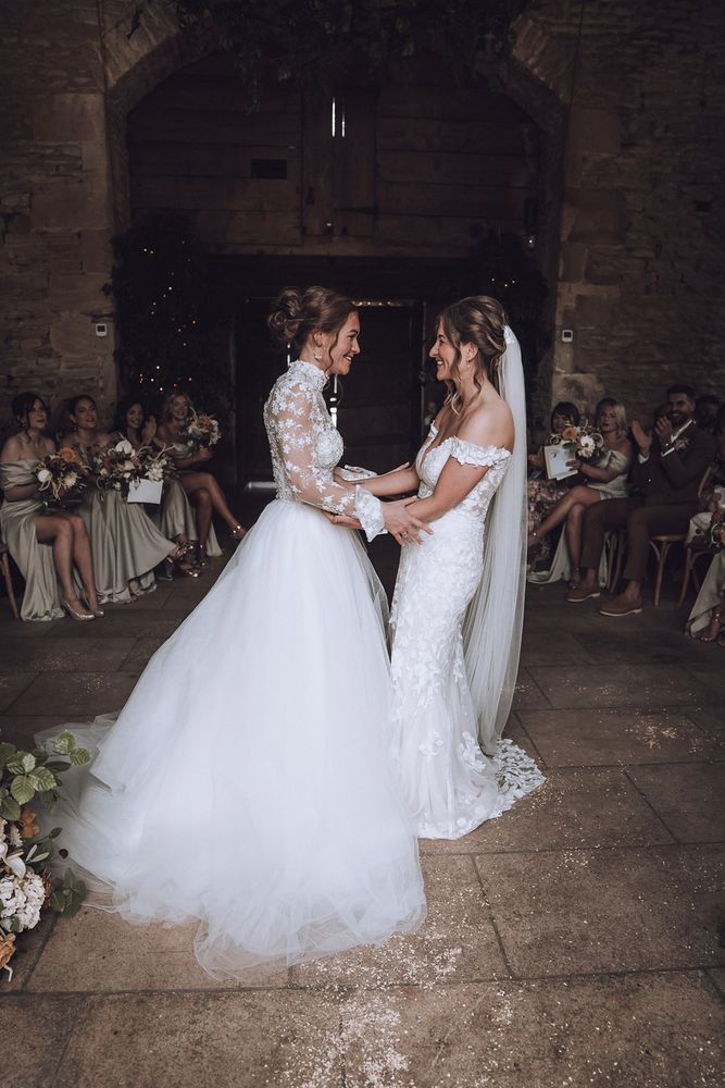Stone Bride Flower Wedding Dresses For Dreamy Stone Barn Same-Sex Wedding