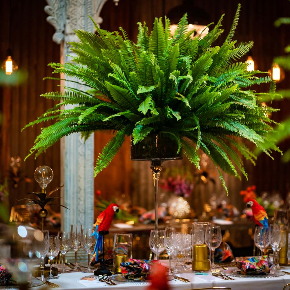 Tropical plant wedding decor