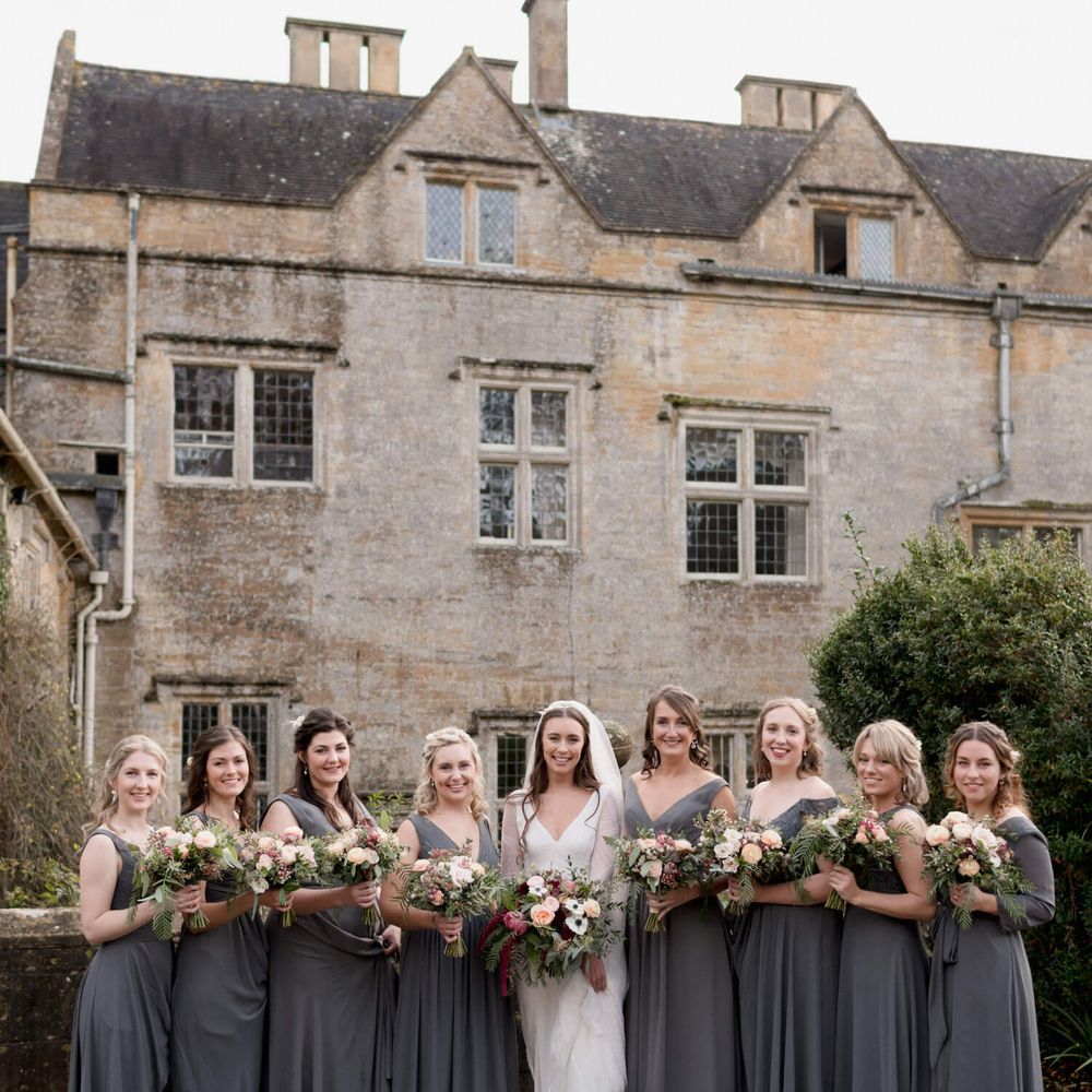 Grey bridesmaid dresses for Brympton House wedding 