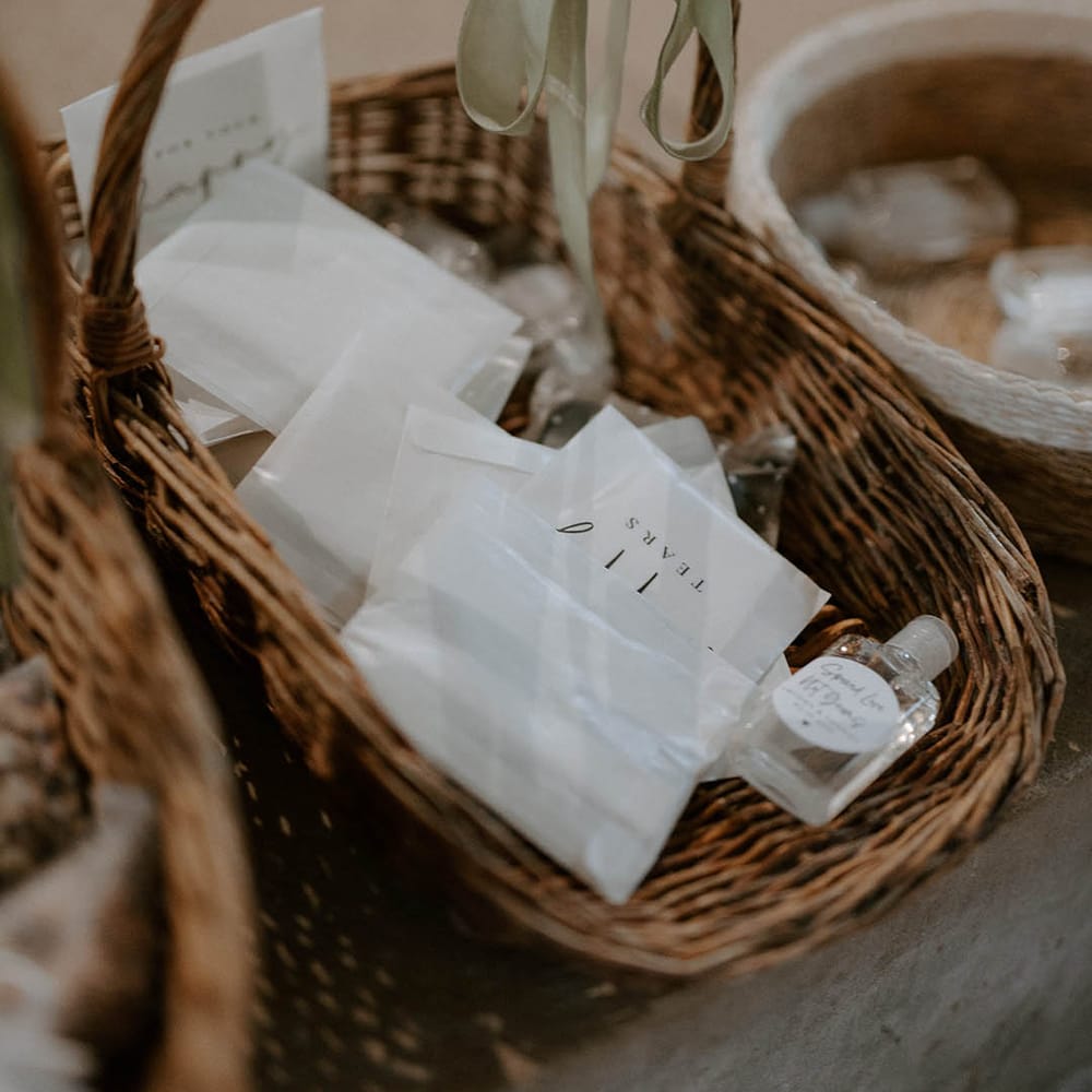 Wedding confetti basket at The Barns at Redcoats wedding