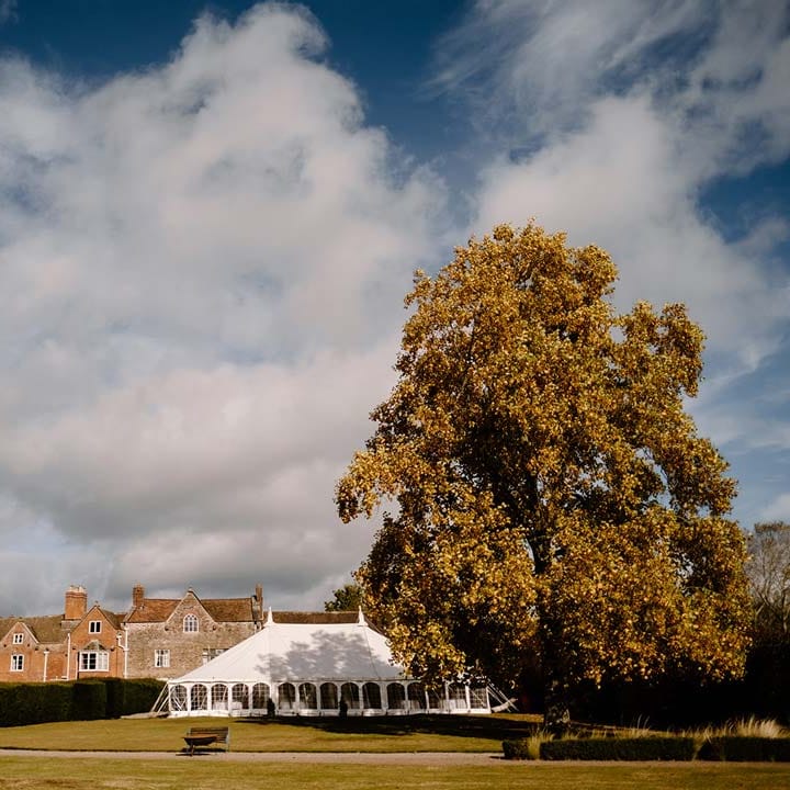 Exterior shot of wedding marquee outside of Broadfield Court wedding venue 