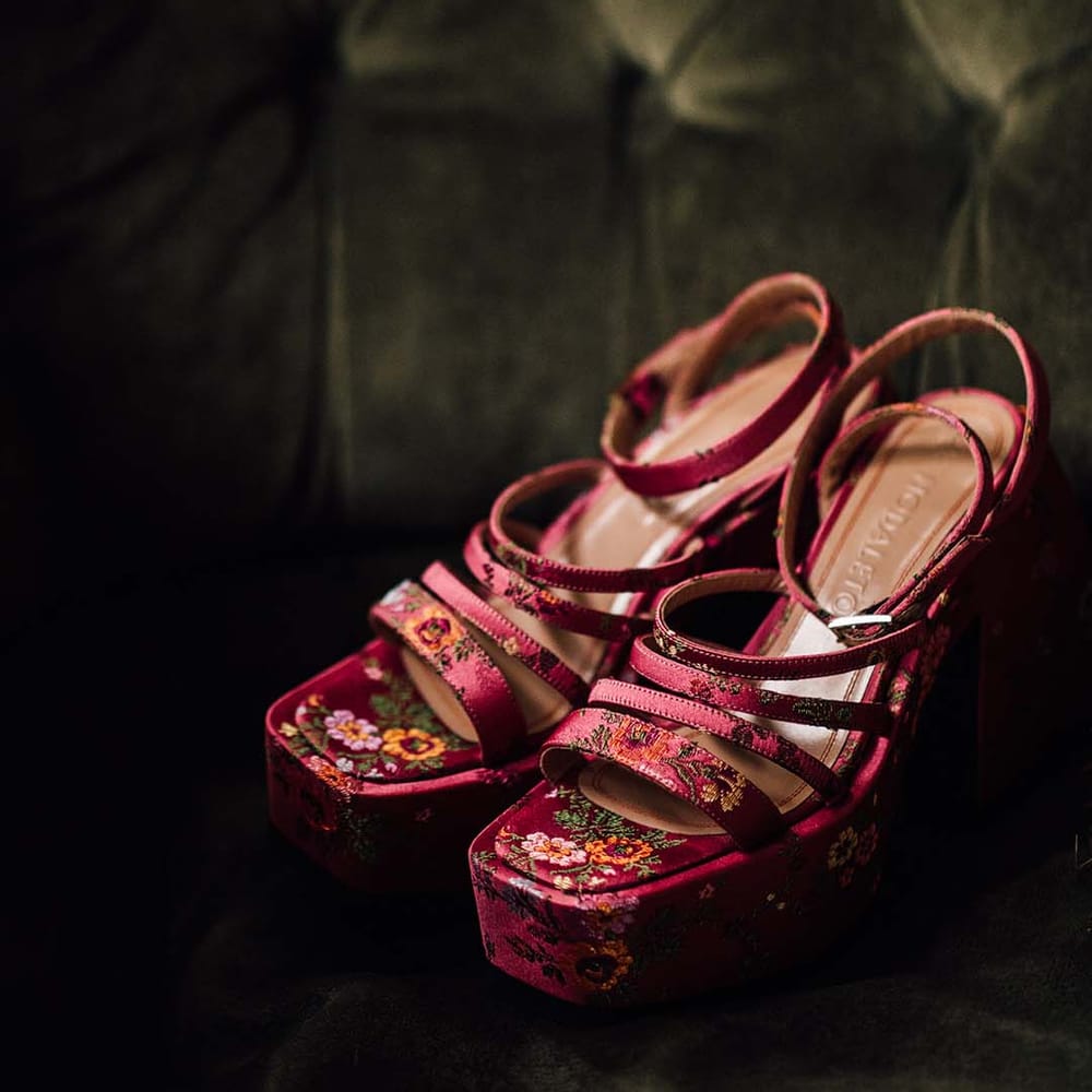 Pink floral patterned platform wedding shoes from Nodaleto 