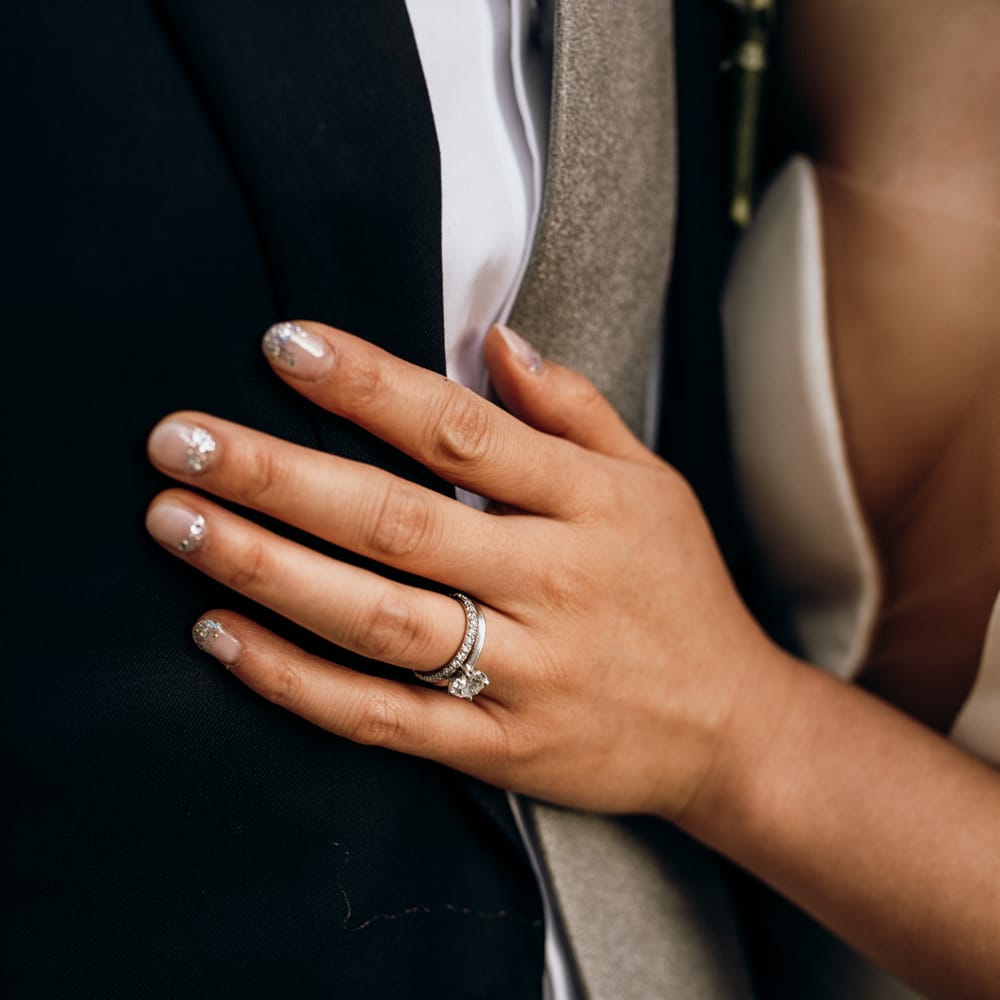 Silver glitter wedding nails 