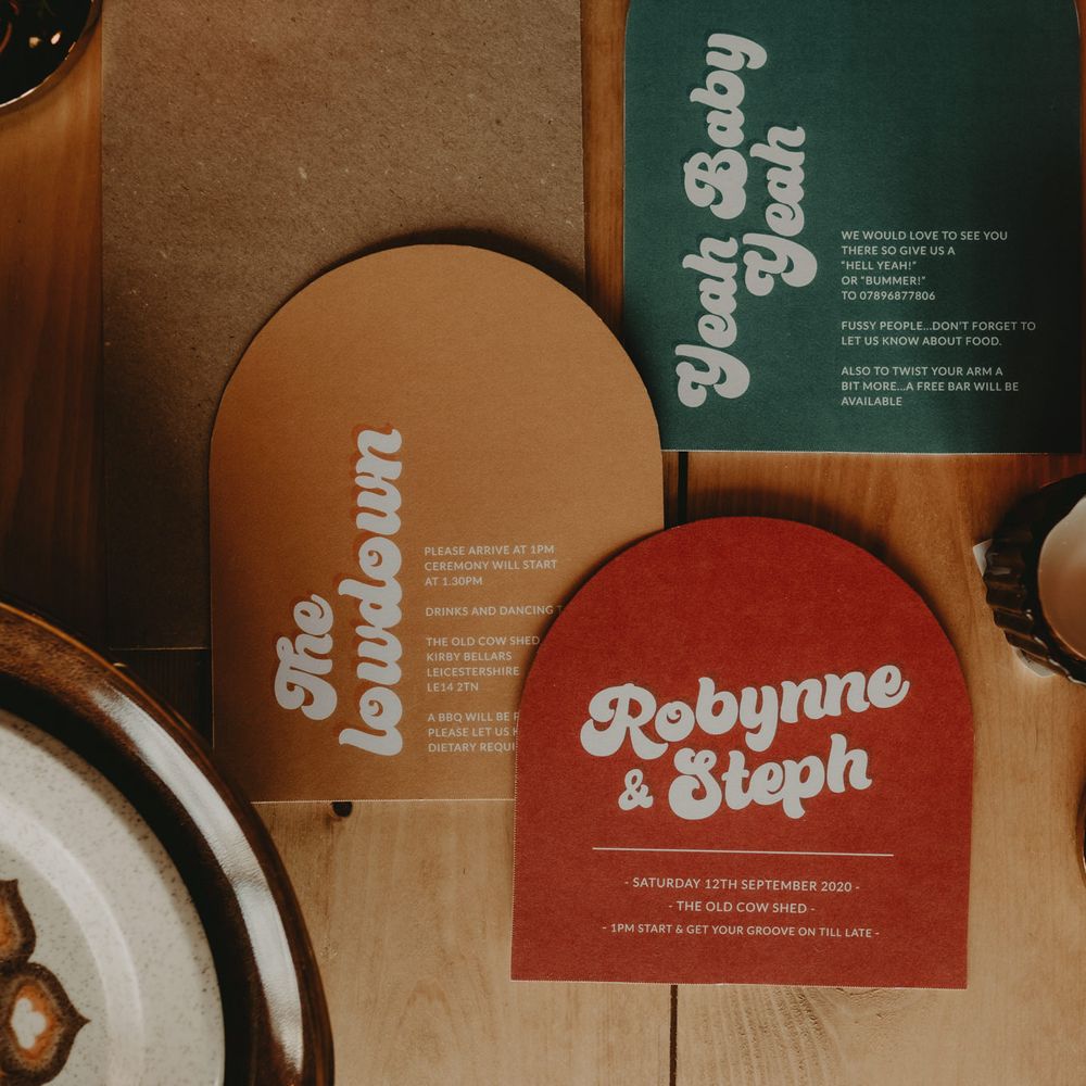 70s retro wedding stationery designs 