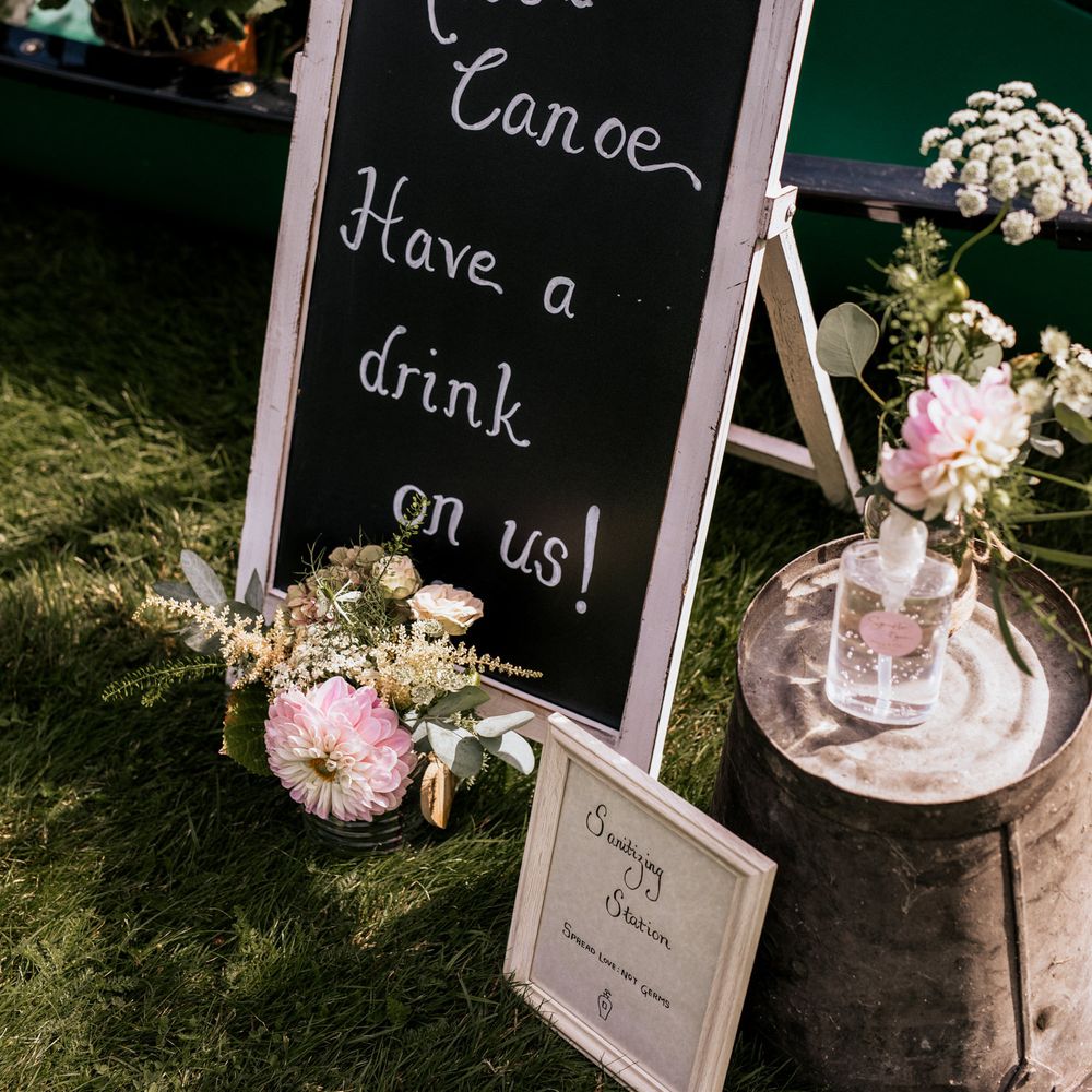 Chalkboard wedding signage with sanitising station 