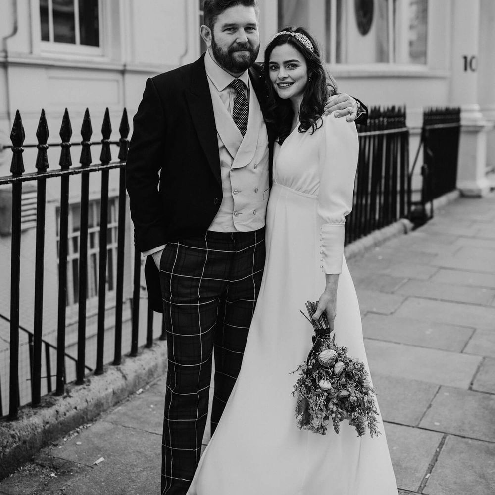 London street wedding day photography in black and white