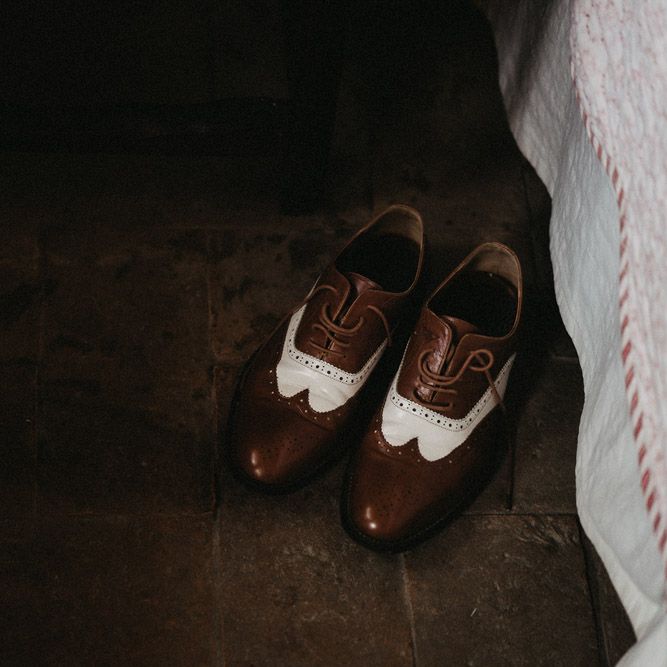 Groom's leather brown and white brogue shoes