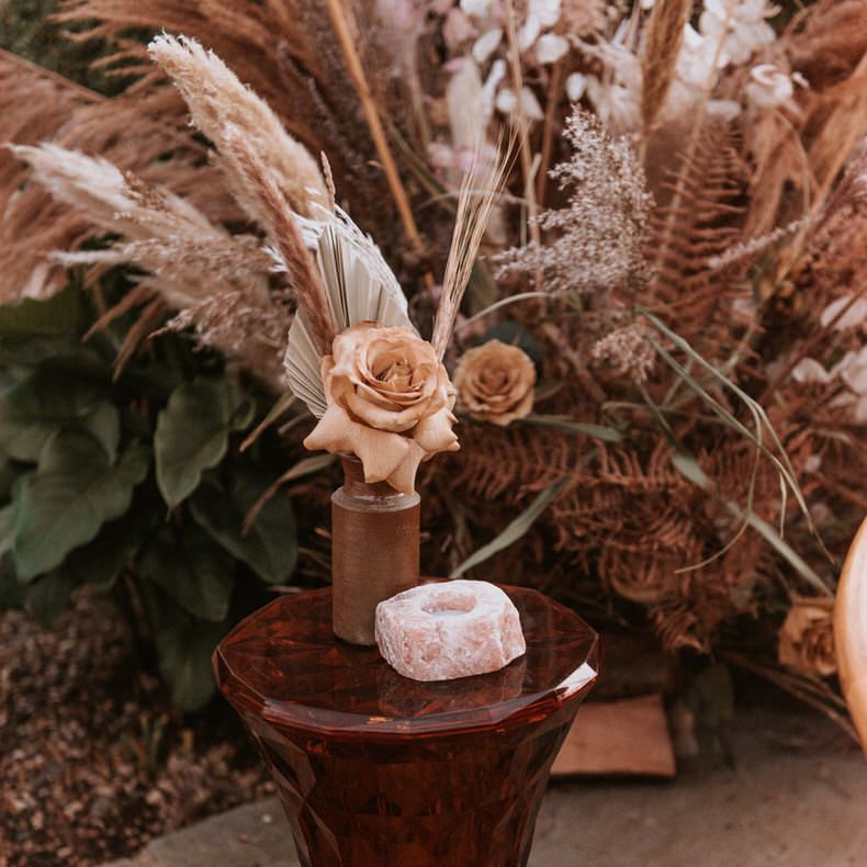Himalayan salt candle for boho vibes at wedding reception