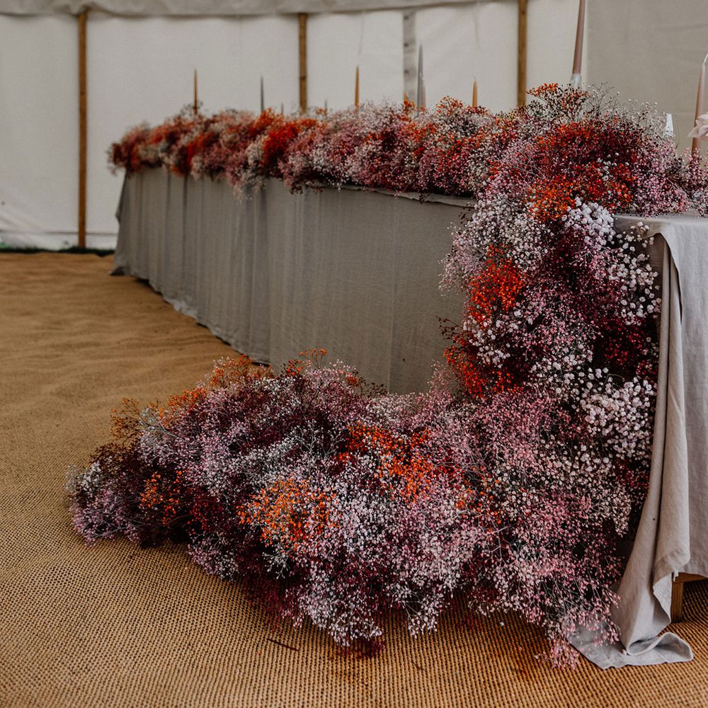 trailing gypsophila flower cloud top table wedding decor 
