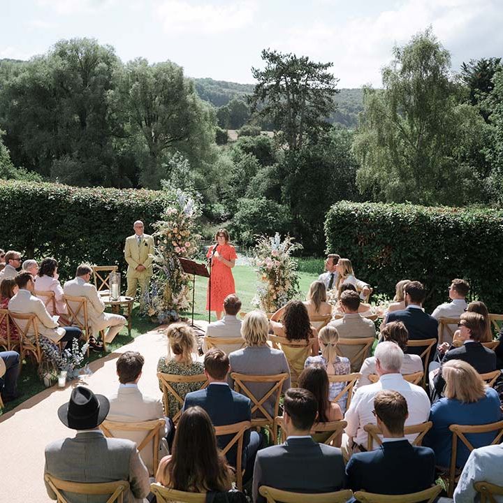 Back garden wedding for couple with house in Bath with views of countryside