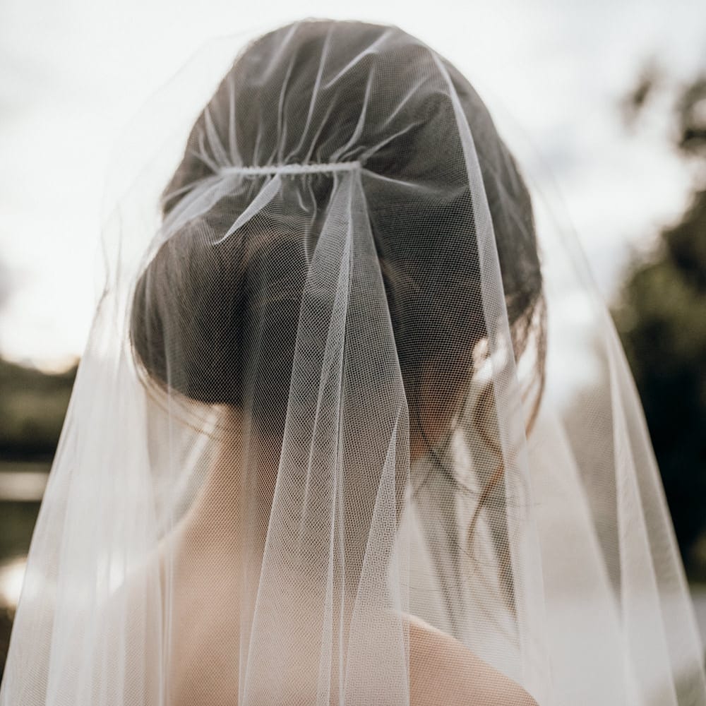 Sheer cathedral length wedding veil 