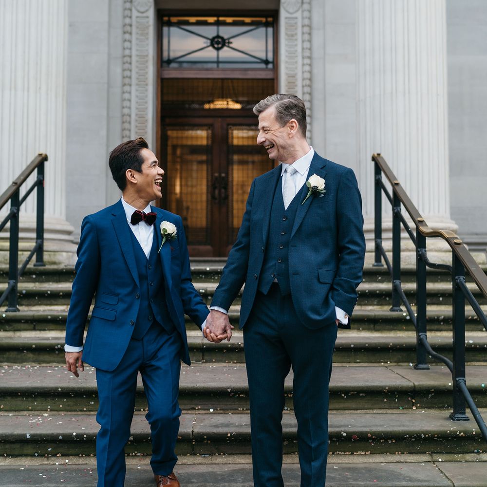 Grooms on the stairs of the Old Marylebone Town Hall
