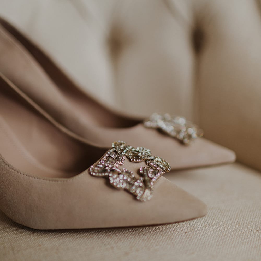 Beige suede wedding shoes with jewel detail 