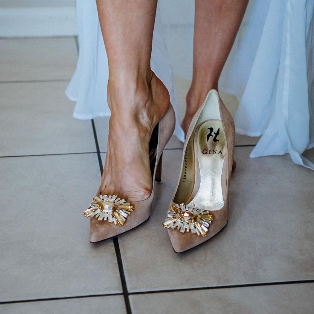 Gold embellished wedding shoes for bride