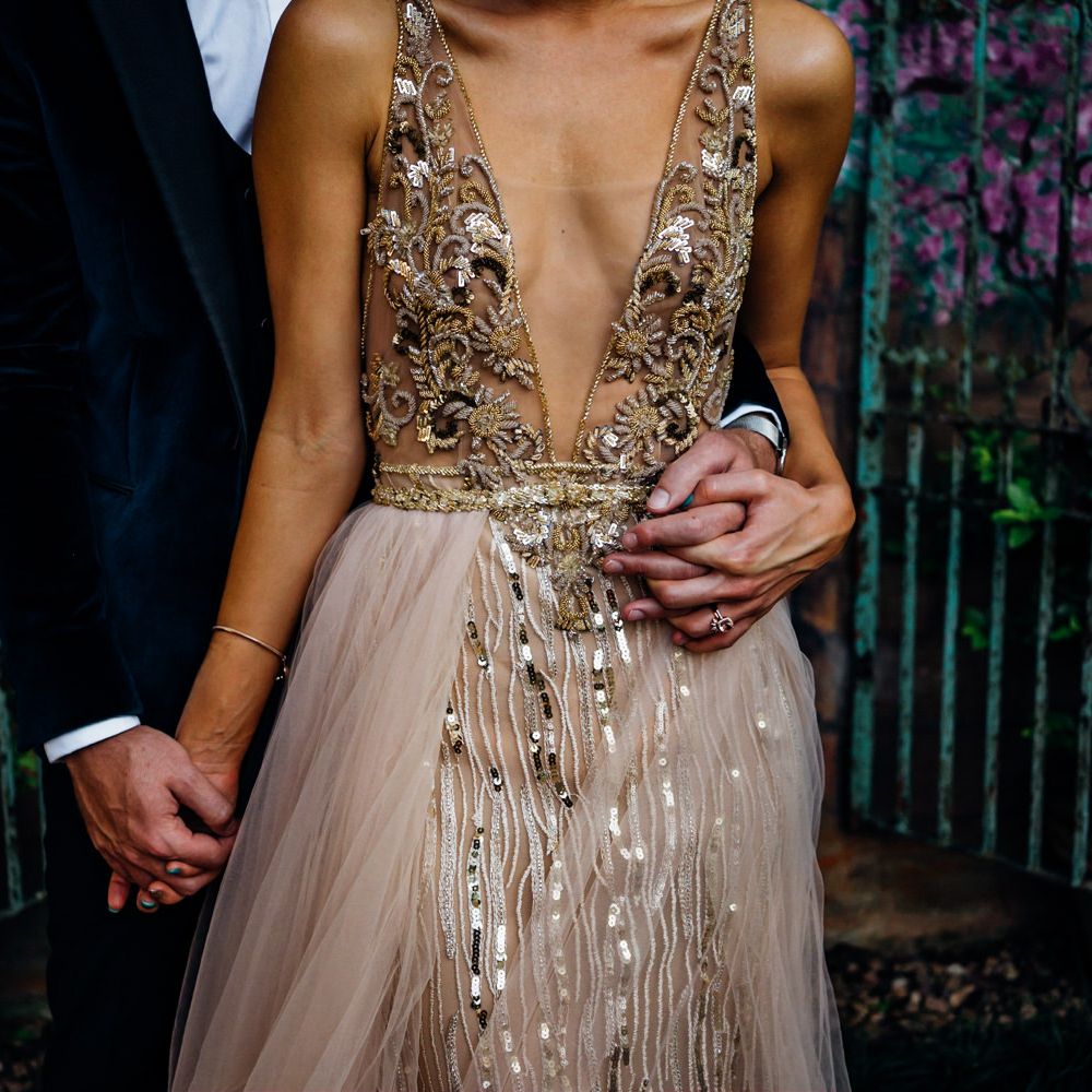 Gold wedding dress with embellished details