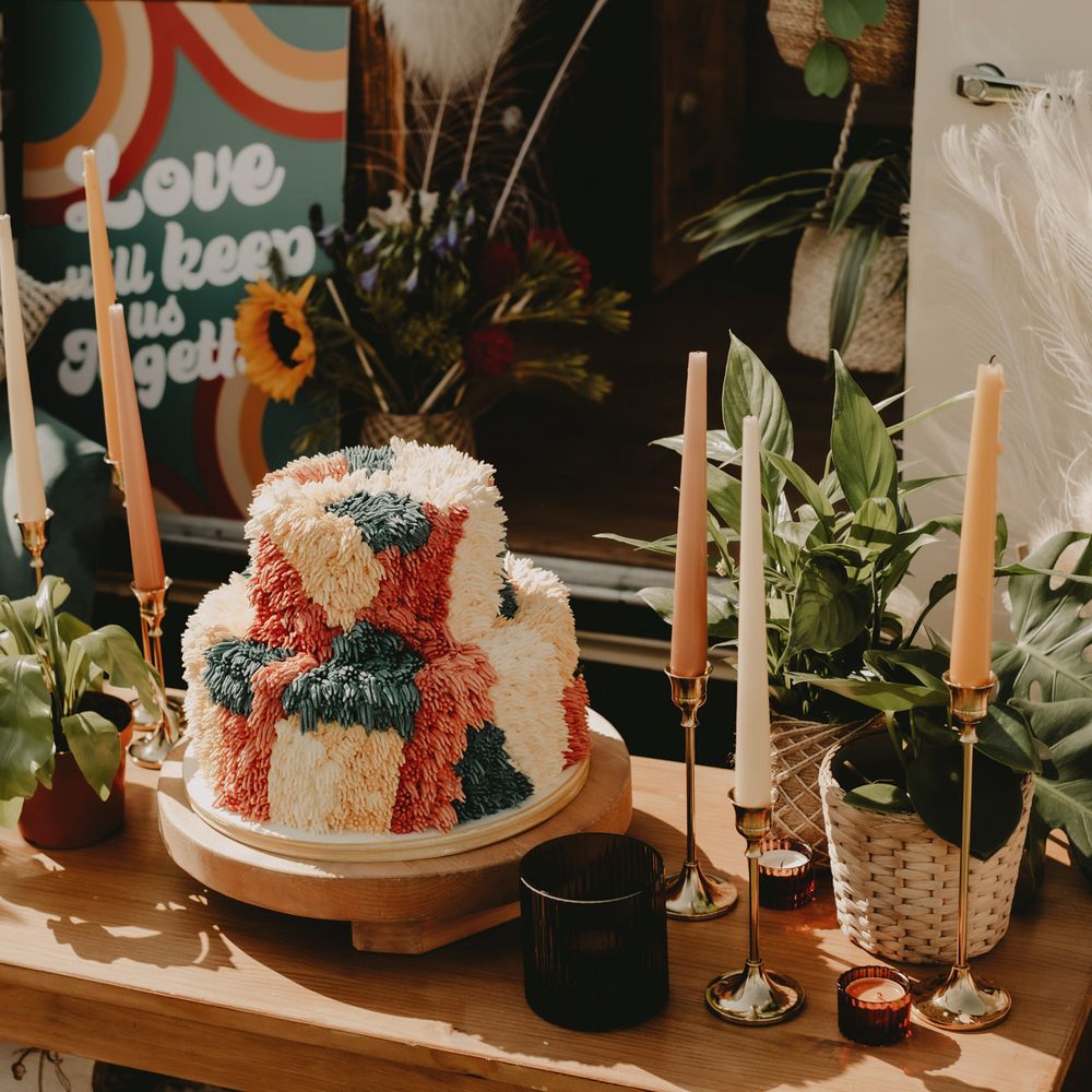 Buttercream wedding cake in 70s colours 