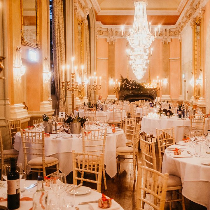 Candelabra wedding table centrepieces at Danesfield House