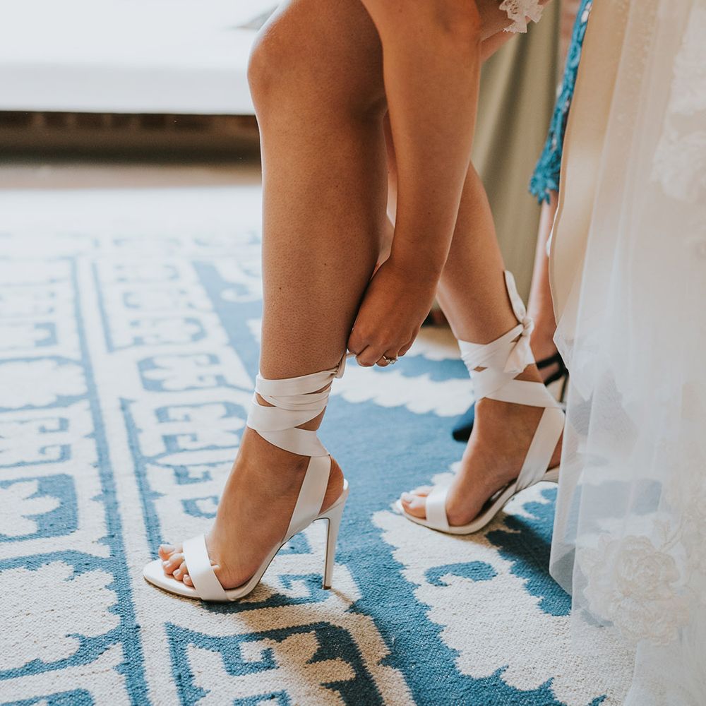 White satin ribbon wedding shoes from Dune 