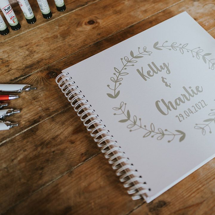 White and sage green wedding guestbook 