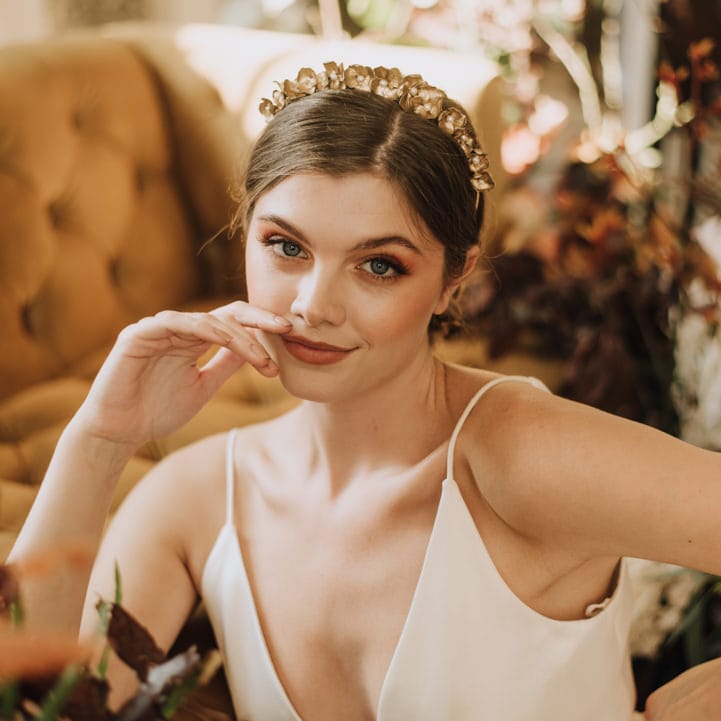 Gold floral wedding hair accessories by Eden B Studio