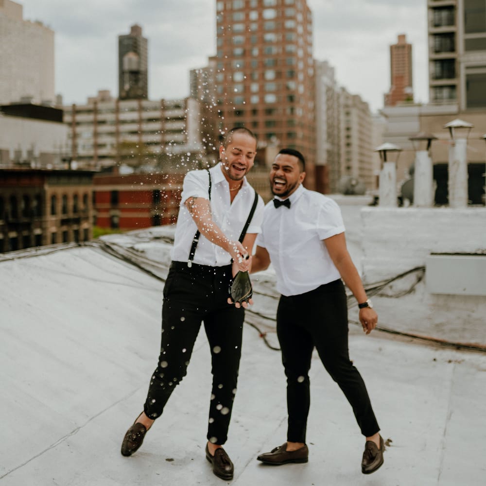 Champagne spray at New York wedding