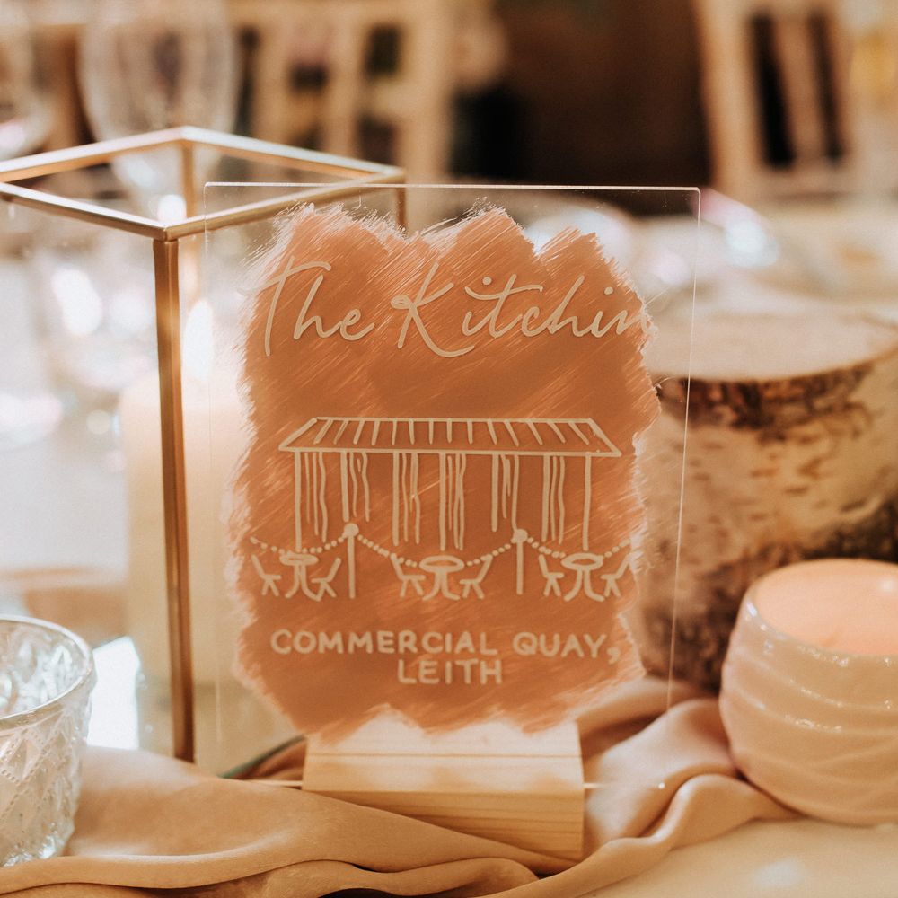 Acrylic table name sign with painted background