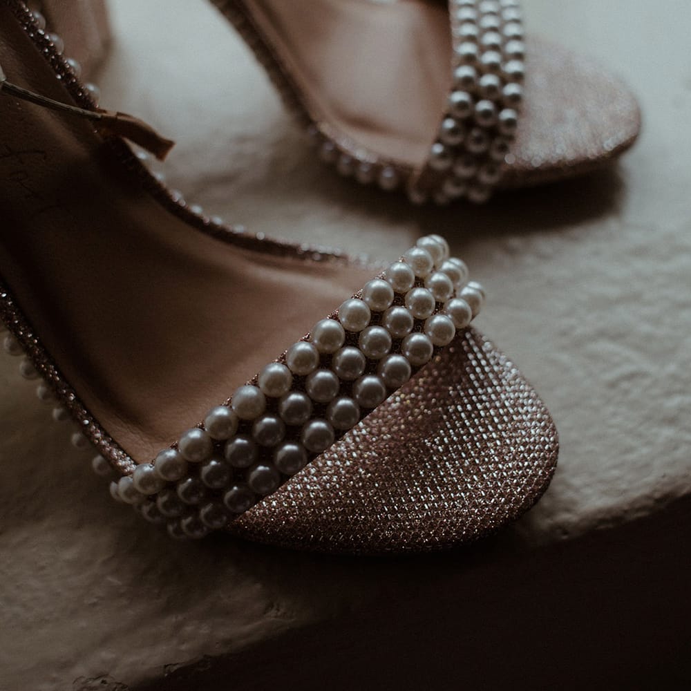 Sparkly pearl sandal wedding shoes for the bride 