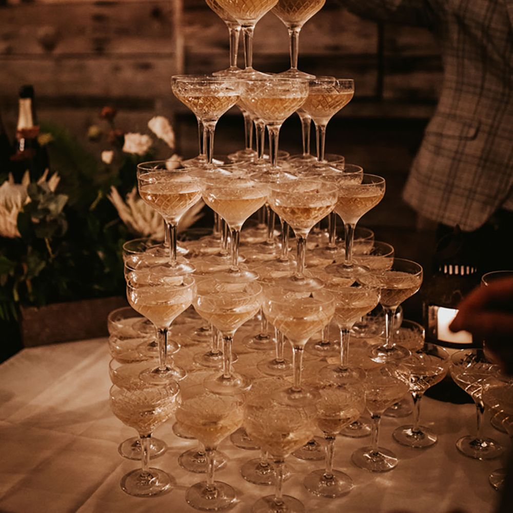A champagne tower for a classic wedding 