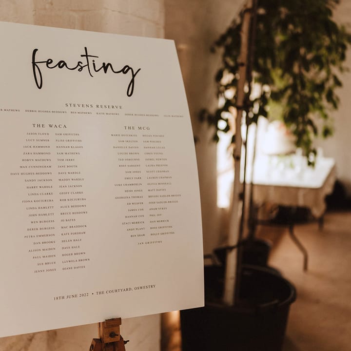 Simple and minimal black and white wedding table plan and seating chart 
