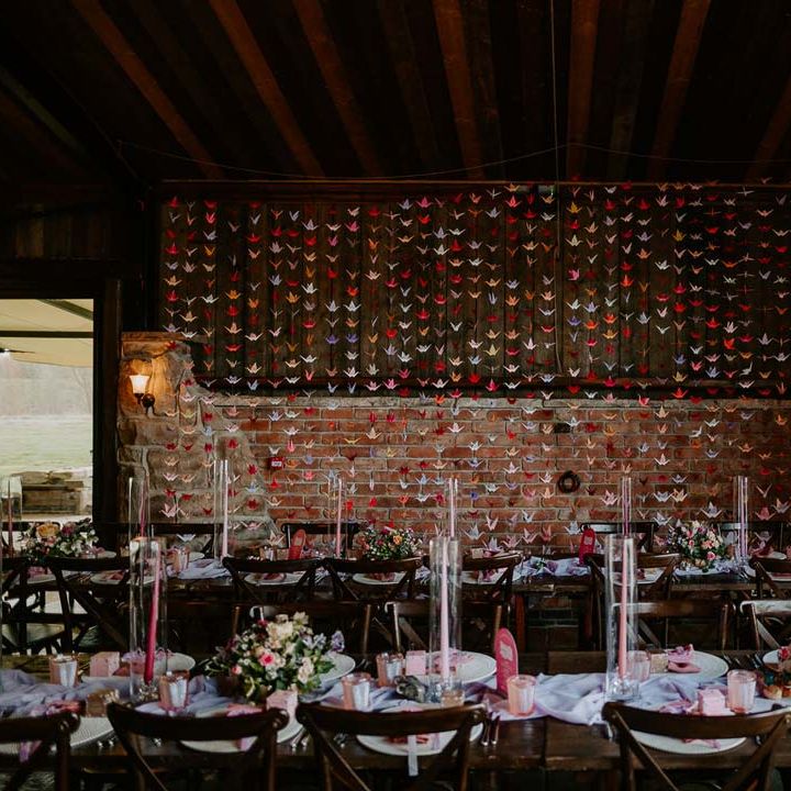 Origami paper cranes DIY wedding decor at Willow Marsh Farm Loughborough 