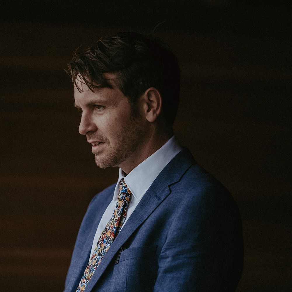 Groom waits for bride on the day of his wedding