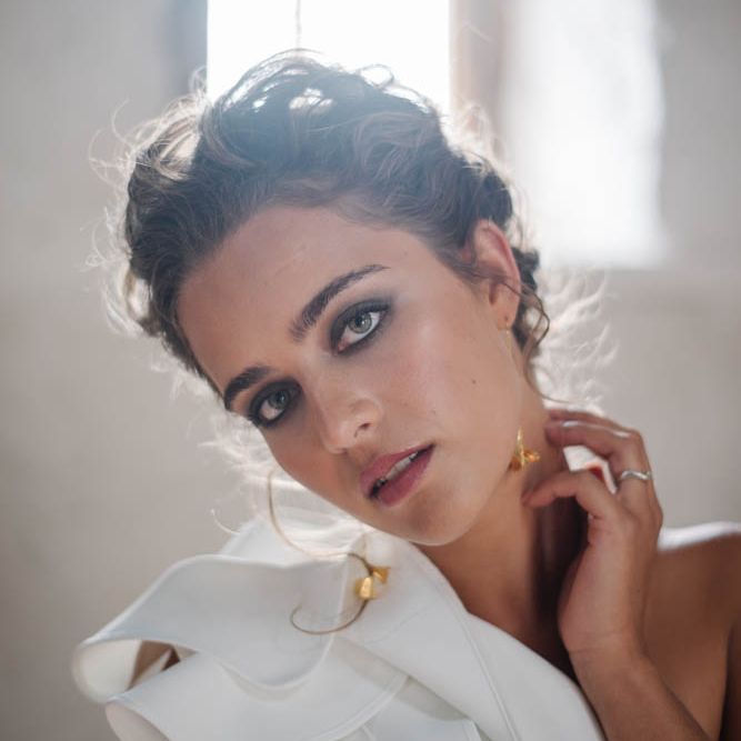 Natural bridal makeup and bridal updo wedding hairstyle 