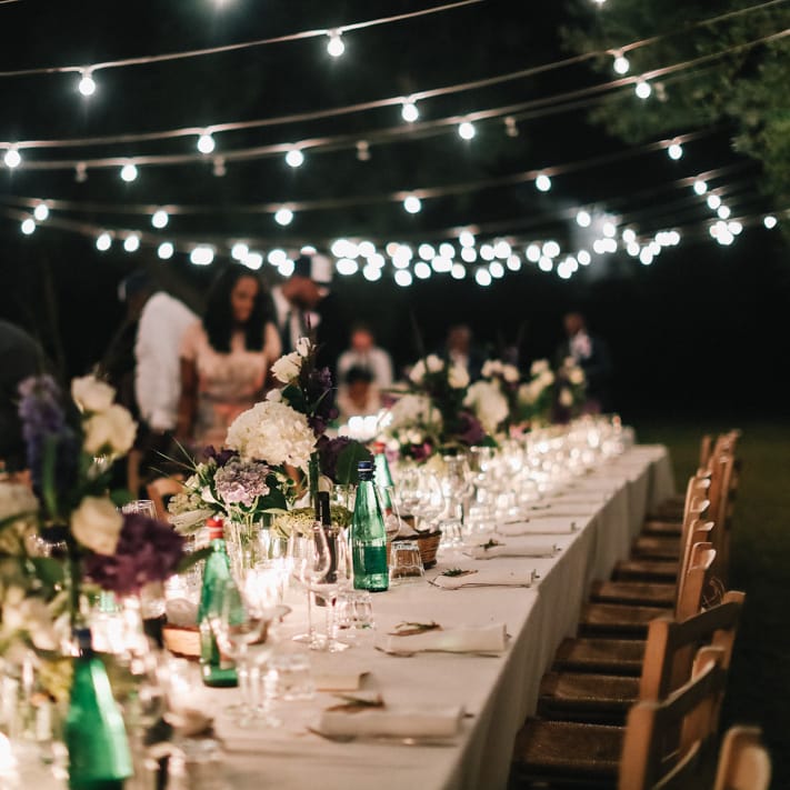Outdoor tablescape and wedding breakfast for Italian wedding